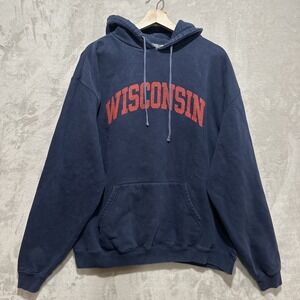 Steve and Barry's Vintage University Of Wisconsin Navy Blue Hoodie Men's Sz 2XL